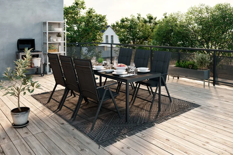 Tunis Matgrupp 205 + 6 Maggie Positionsstol m Dyna - Svart/Svart/Grå - Utemöbler - Utegrupp - Matgrupper utomhus