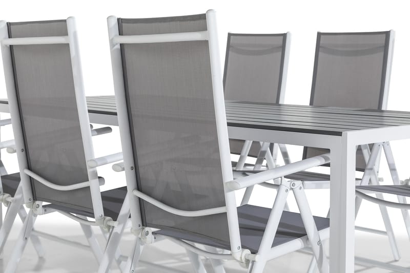 Tunis Matgrupp 205x90 + 6 Maggie Positionsstol - Vit/Grå - Utemöbler - Utegrupp - Matgrupper utomhus