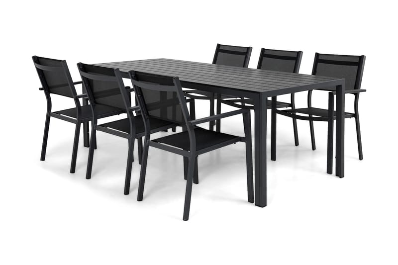 Tunis Matgrupp 205x90 cm + 6 Tunis Stapelstol - Svart/Svart - Utemöbler - Utegrupp - Matgrupper utomhus