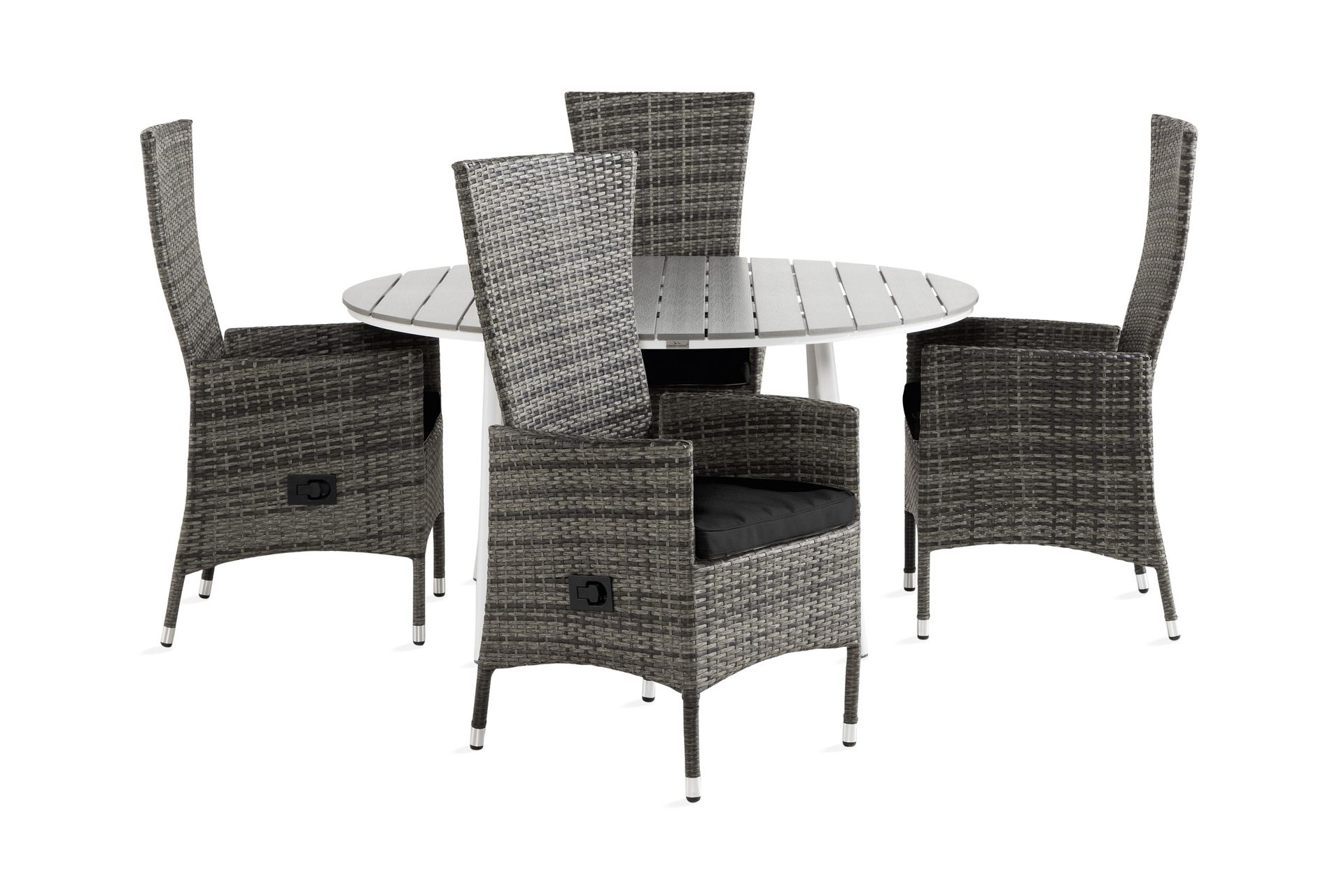 Tunis Matgrupp Utomhus 140 Rund + 4 Jenny F&aring;t&ouml;lj St&auml;llbar m Dyna - Vit/Gr&aring;/Svart