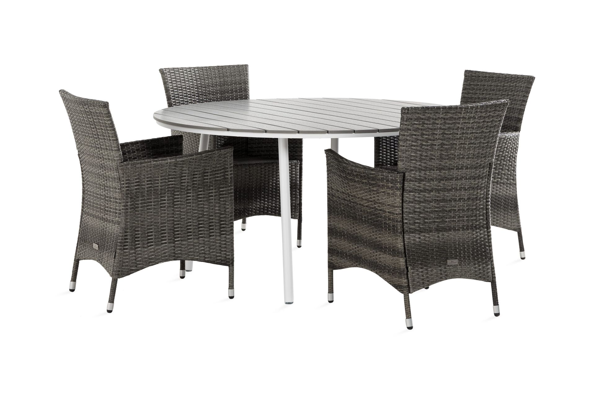 tunis matgrupp utomhus 140 rund + 4 thor fåtölj - vit/grå