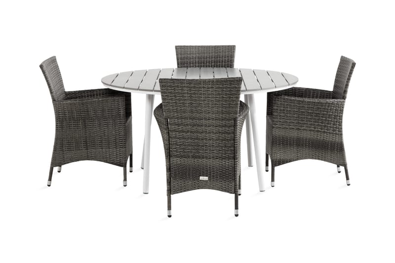Tunis Matgrupp Utomhus 140 Rund + 4 Thor Fåtölj - Vit/Grå - Utemöbler - Utegrupp - Matgrupper utomhus