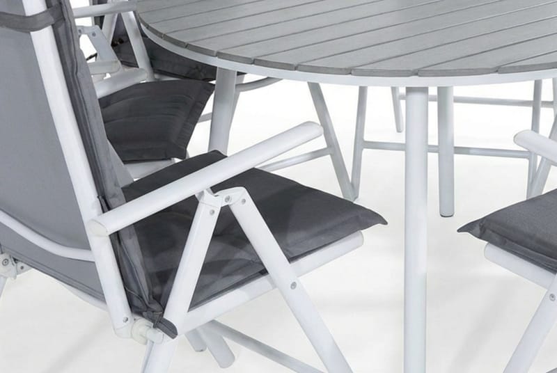 Tunis Matgrupp Utomhus 140 Rund + 6 Maggie Positionsstol m Dyna - Vit/Grå - Utemöbler - Utegrupp - Matgrupper utomhus