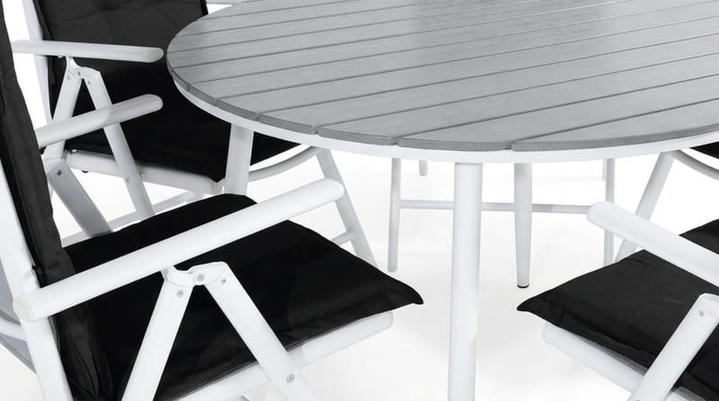 Tunis Matgrupp Utomhus 140 Rund + 6 Maggie Positionsstol m Dyna - Vit/Grå/Svart - Utemöbler - Utegrupp - Matgrupper utomhus