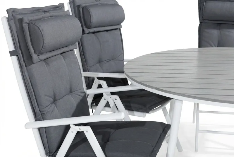 Tunis Matgrupp Utomhus 140 Rund + 6 Maggie Positionsstol m Dyna - Vit/Grå - Utemöbler - Utegrupp - Matgrupper utomhus