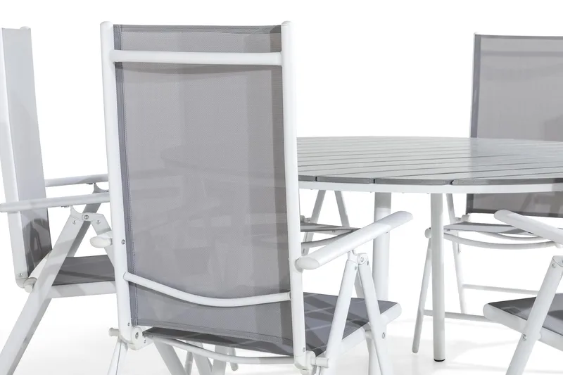 Tunis Matgrupp Utomhus 140 Rund + 6 Maggie Positionsstol - Vit/Grå - Utemöbler - Utegrupp - Matgrupper utomhus