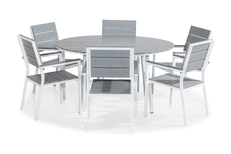 Tunis Matgrupp Utomhus 140 Rund + 6 Stapelstolar - Vit/Grå - Utemöbler - Utegrupp - Matgrupper utomhus