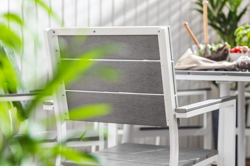 Tunis Matgrupp Utomhus 140 Rund + 6 Stapelstolar - Vit/Grå - Utemöbler - Utegrupp - Matgrupper utomhus