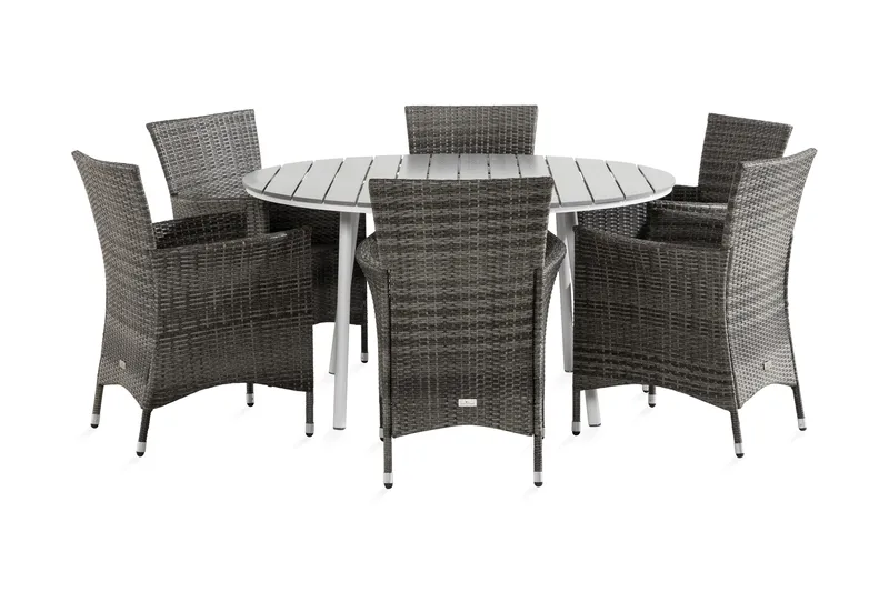 Tunis Matgrupp Utomhus 140 Rund + 6 Thor Fåtölj, Vit/Grå