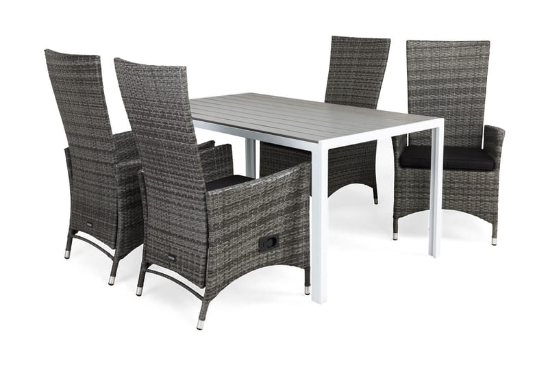 Tunis Matgrupp Utomhus 150 + 4 Jenny Ställbar Fåtölj m Dyna, Vit/Grå/Svart