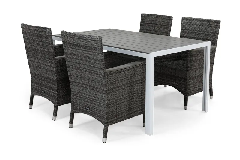Tunis Matgrupp Utomhus 150 + 4 Thor Fåtölj Lyx m Armstöd - Vit/Grå/Aintwood - Utemöbler - Utegrupp - Matgrupper utomhus