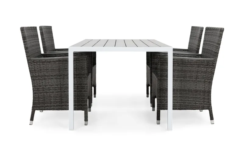 Tunis Matgrupp Utomhus 150 + 4 Thor Fåtölj Lyx m Armstöd - Vit/Grå/Aintwood - Utemöbler - Utegrupp - Matgrupper utomhus