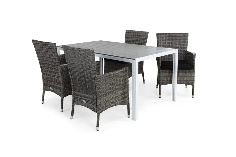 Tunis Matgrupp Utomhus 150 + 4 Thor Fåtölj m Dyna, Vit/Grå/Svart