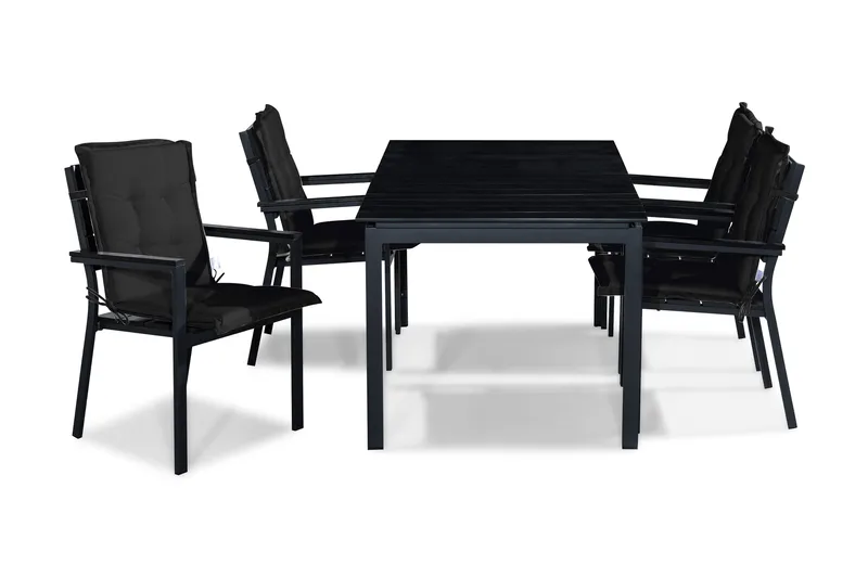 Tunis Matgrupp Utomhus 152-210x90 + 4 Stapelstolar m Dyna, Svart