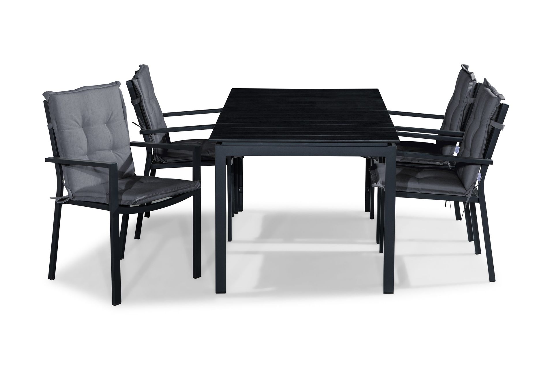 Tunis Matgrupp Utomhus 152-210x90 + 4 Stapelstolar m Dyna - Svart/Gr&aring;