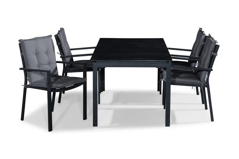 Tunis Matgrupp Utomhus 152-210x90 + 4 Stapelstolar m Dyna, Svart/Grå