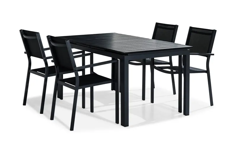 Tunis Matgrupp Utomhus 152-210x90 + 4 Stapelstolar - Svart - Utemöbler - Utegrupp - Matgrupper utomhus