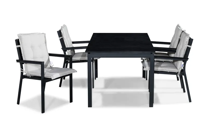 Tunis Matgrupp Utomhus 152-210x90 + 4 Tunis Stapelstol m Dyna, Svart/Offwhite