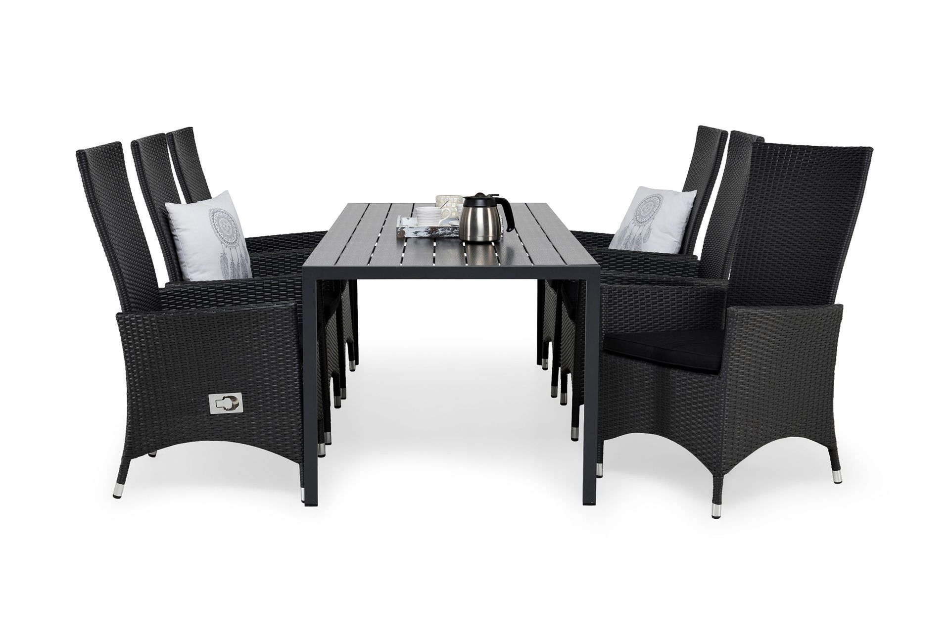 tunis matgrupp utomhus 205 + 6 jenny ställbar fåtölj m dyna - svart/svart/svart