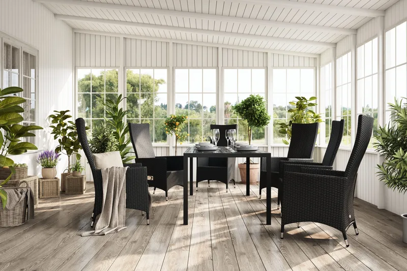 Tunis Matgrupp Utomhus 205 + 6 Jenny Ställbar Fåtölj - Svart - Utemöbler - Utegrupp - Matgrupper utomhus