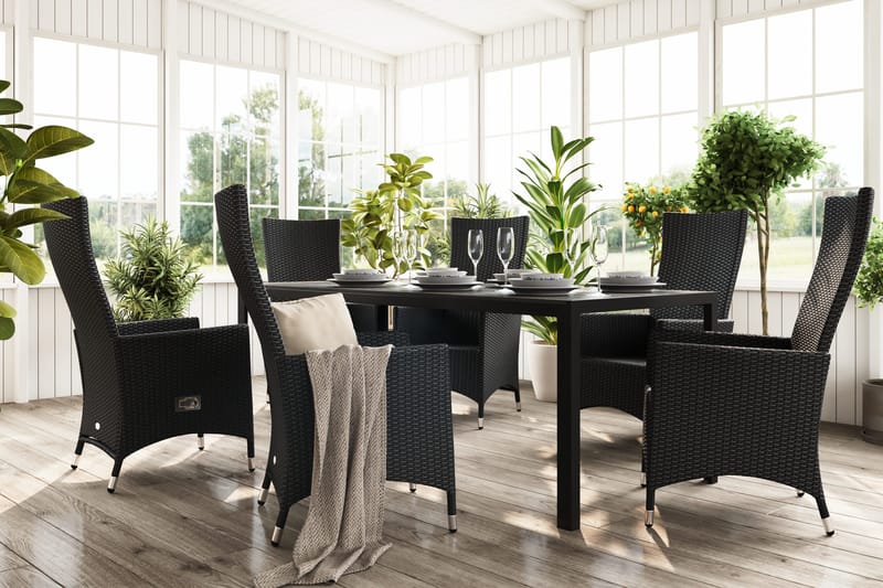 Tunis Matgrupp Utomhus 205 + 6 Jenny Ställbar Fåtölj - Svart - Utemöbler - Utegrupp - Matgrupper utomhus