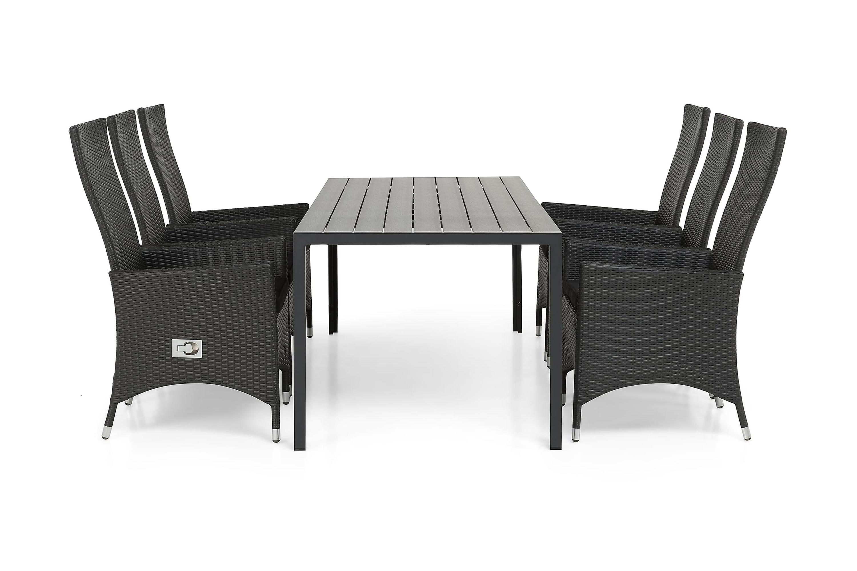 tunis matgrupp utomhus 205 + 6 jenny ställbar fåtölj - svart