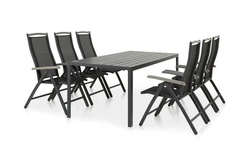 Tunis Matgrupp Utomhus 205 + 6 Monaco Lyx Positionsstol - Svart/Svart - Utemöbler - Utegrupp - Matgrupper utomhus