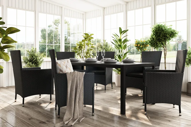 Tunis Matgrupp Utomhus 205 + 6 Thor Fåtölj - Svart/Svart - Utemöbler - Utegrupp - Matgrupper utomhus