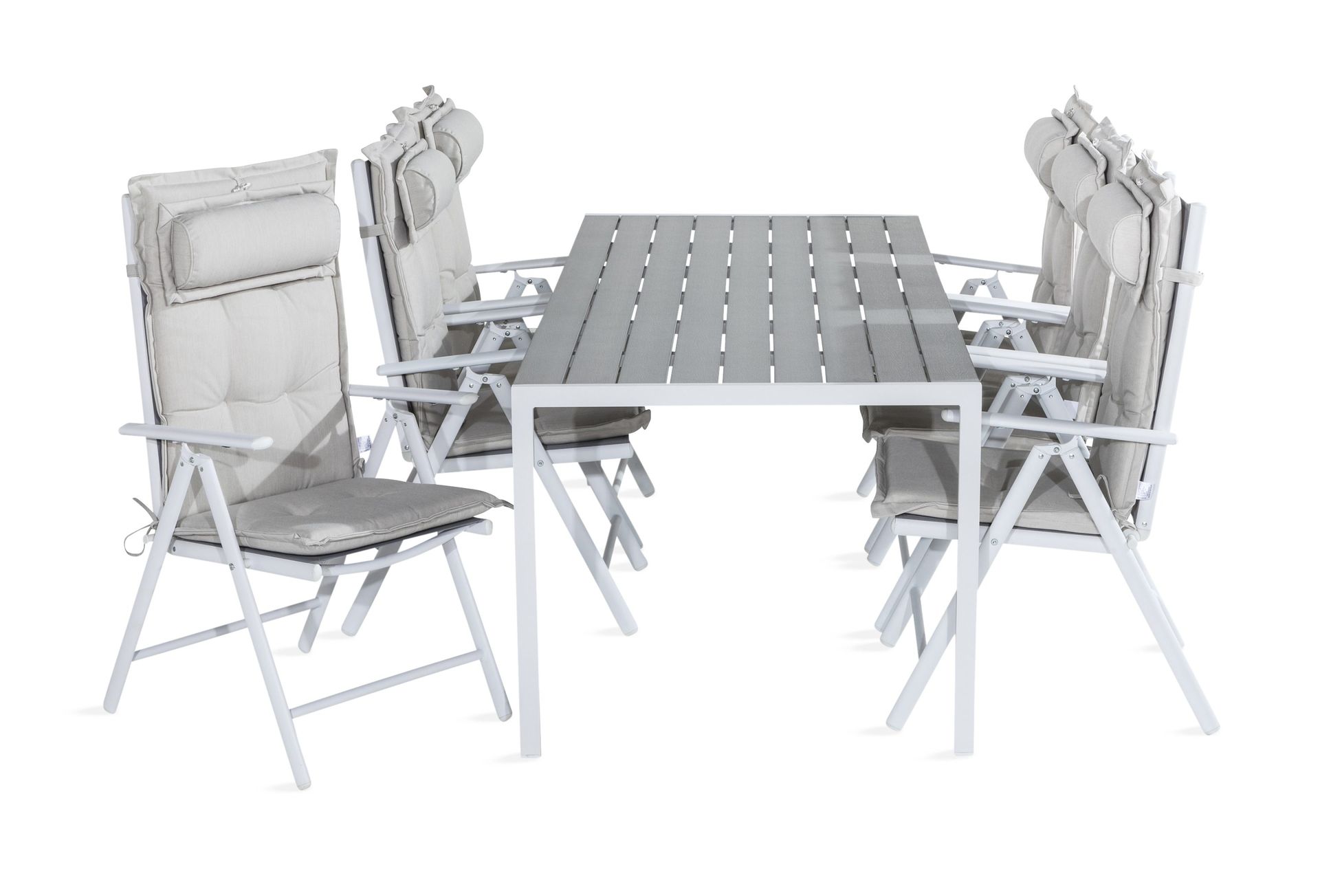 Tunis Matgrupp Utomhus 205x90 + 6 Maggie Positionsstol m Dyna - Vit/Gr&aring;/Offwhite