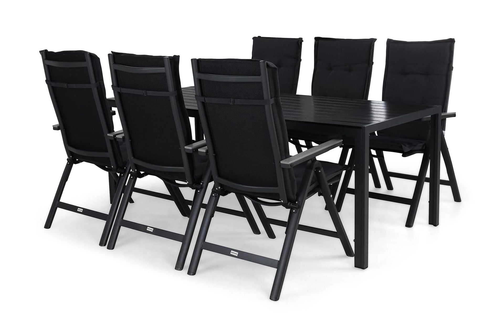 tunis matgrupp utomhus 205x90 + 6 monaco light positionsstol m dyna - svart/grå