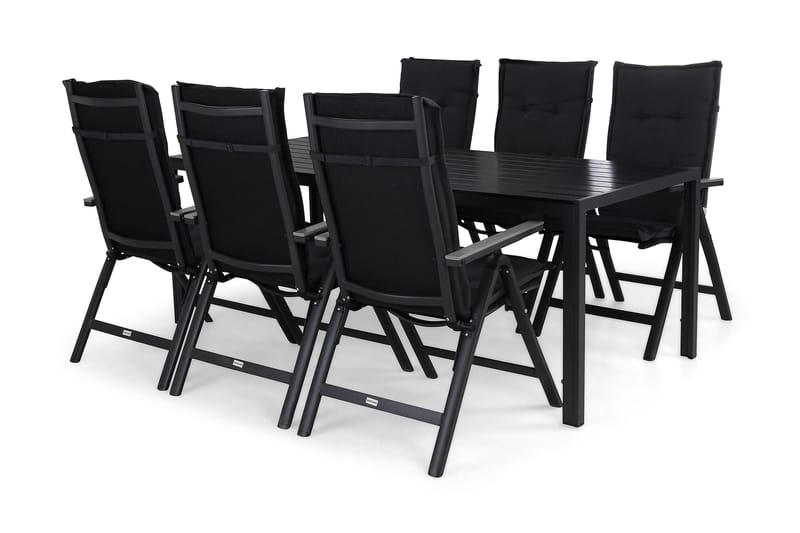 Tunis Matgrupp Utomhus 205x90 + 6 Monaco Light Positionsstol m Dyna, Svart/Grå