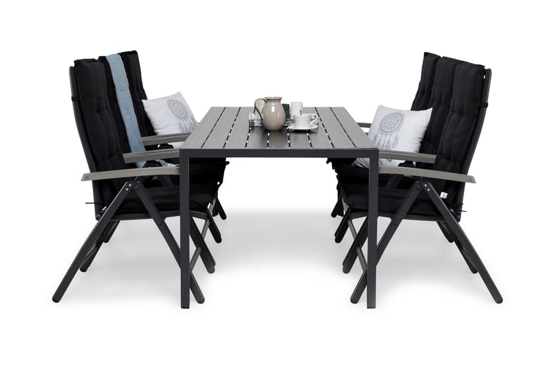 Tunis Matgrupp Utomhus 205x90 + 6 Monaco Lyx Positionsstol m Dyna, Svart/Grå