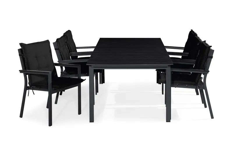 Tunis Matgrupp Utomhus 205x90 + 6 Stapelstolar m Dyna, Svart