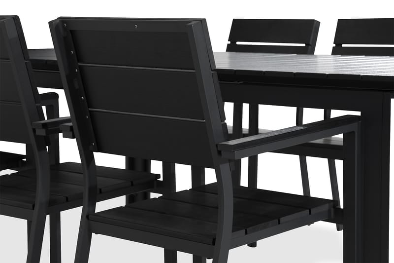 Tunis Matgrupp Utomhus 205x90 + 6 Stapelstolar - Svart - Utemöbler - Utegrupp - Matgrupper utomhus