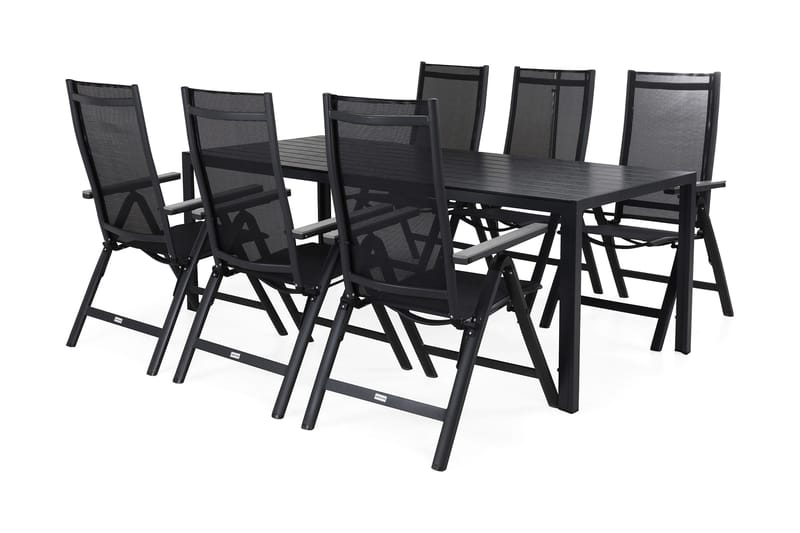 Tunis Matgrupp Utomhus 205x90 cm + 6 Monaco Positionsstol - Svart/Grå - Utemöbler - Utegrupp - Matgrupper utomhus