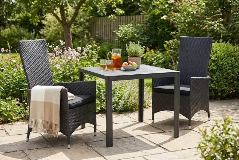 Tunis Matgrupp Utomhus 90 + 2 Jenny Ställbar Fåtölj m Dyna - Svart/Svart/Svart - Utemöbler - Utegrupp - Matgrupper utomhus