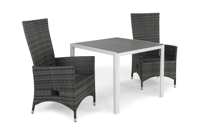 Tunis Matgrupp Utomhus 90 + 2 Jenny Ställbar Fåtölj - Vit/Grå - Utemöbler - Utegrupp - Matgrupper utomhus