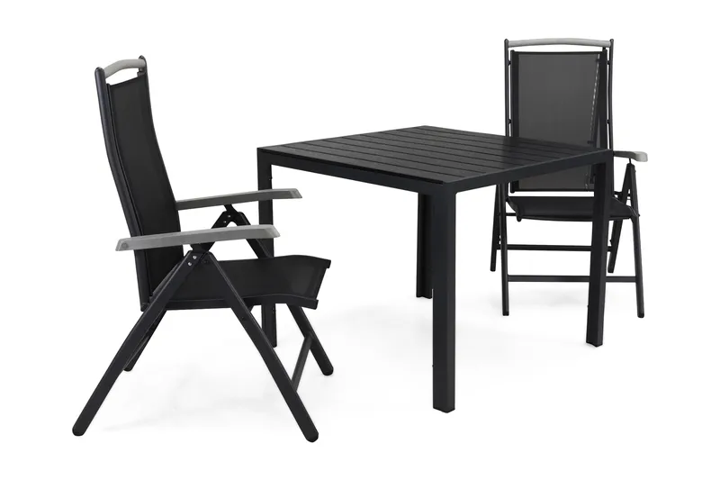 Tunis Matgrupp Utomhus 90 + 2 Monaco Lyx Positionsstol - Svart - Utemöbler - Utegrupp - Matgrupper utomhus