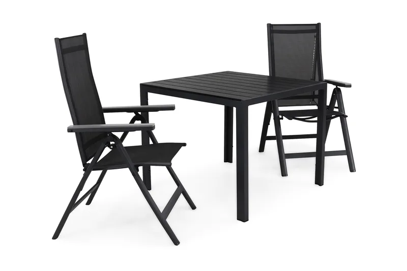 Tunis Matgrupp Utomhus 90 + 2 Monaco Positionsstol - Svart/Svart/Grå - Utemöbler - Utegrupp - Matgrupper utomhus