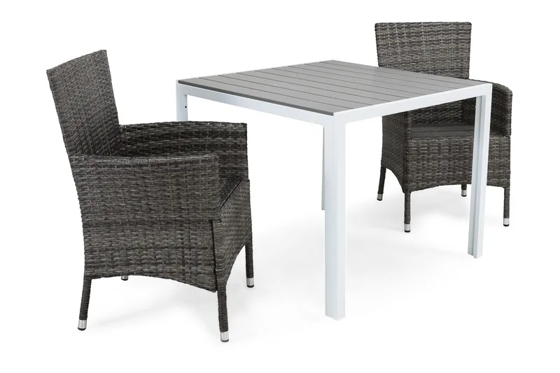 Tunis Matgrupp Utomhus 90 + 2 Thor Fåtölj - Vit/Grå - Utemöbler - Balkong - Balkongmöbler - Balkonggrupper