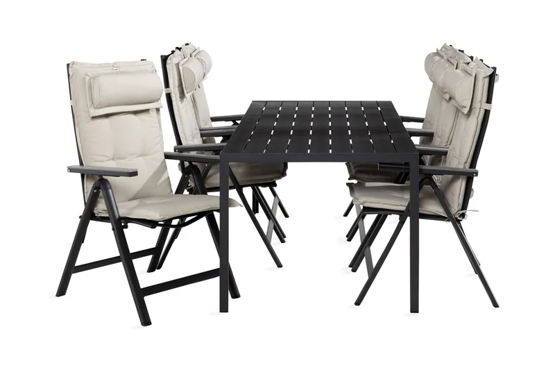 Tunis Matgrupp Utomhus 90x205 + 6 Monaco Light Stol m Dyna, Svart/Grå/Offwhite
