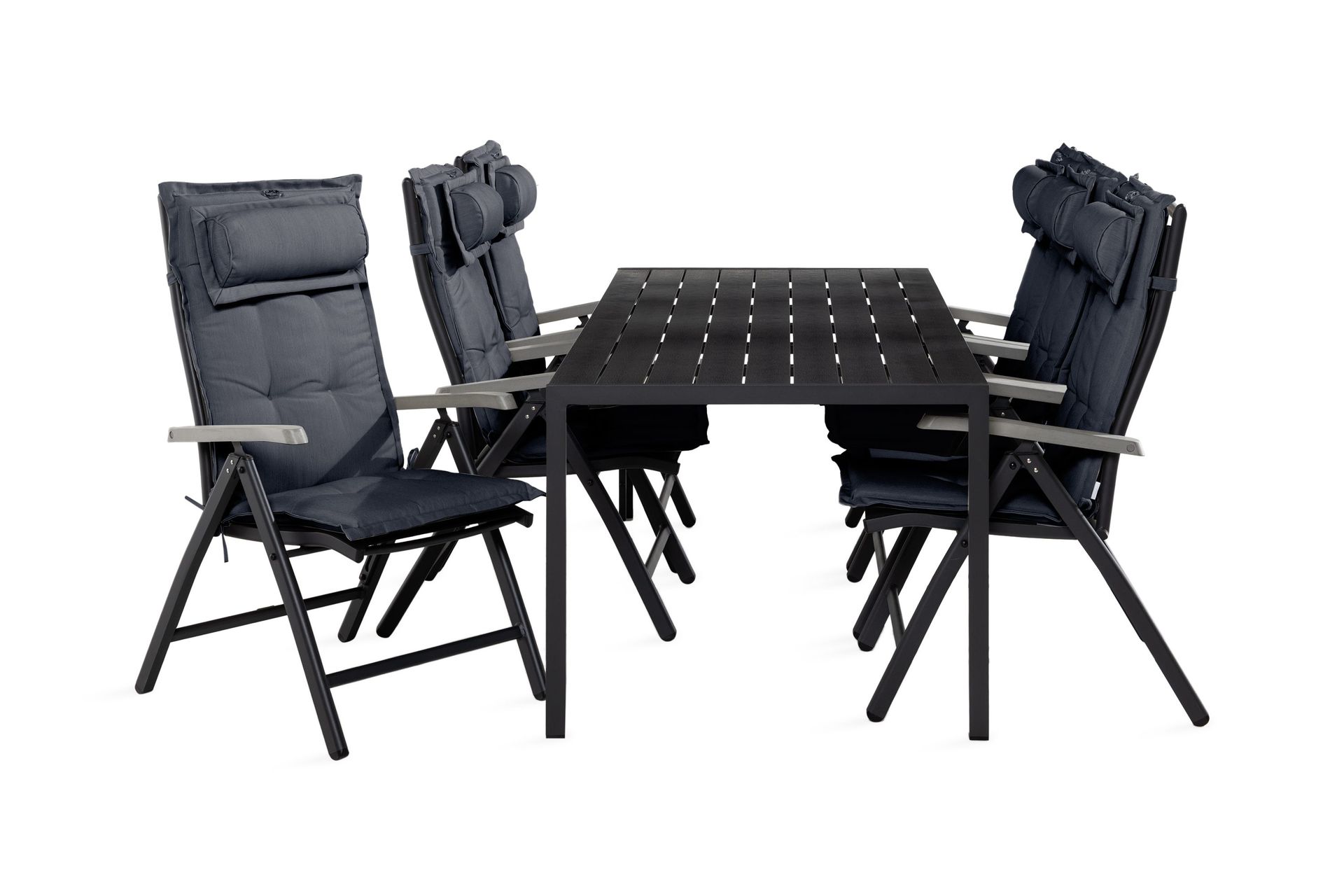 tunis matgrupp utomhus 90x205 + 6 monaco positionsstol m dyna - svart/grå