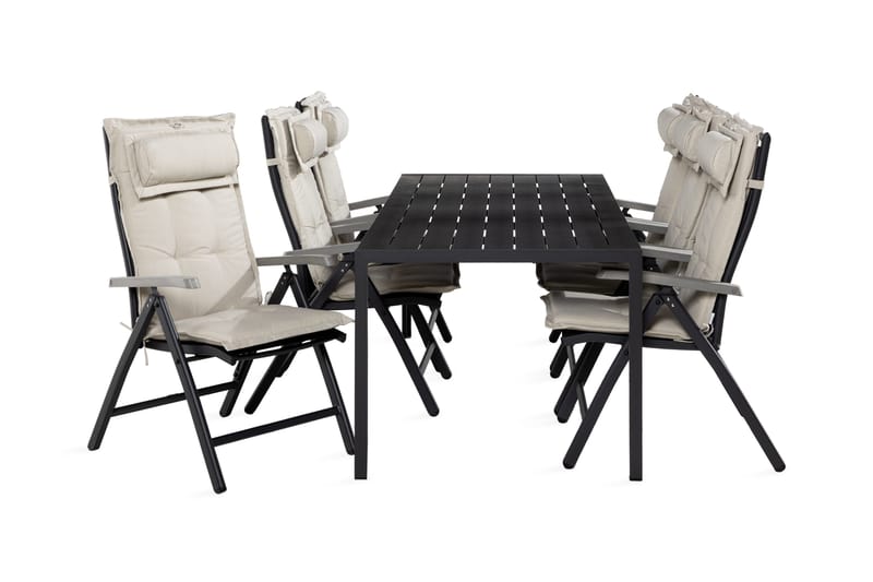 Tunis Matgrupp Utomhus 90x205 + 6 Monaco Positionsstol m Dyna - Svart/Grå/Offwhite - Utemöbler - Utegrupp - Matgrupper utomhus