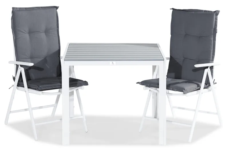 Tunis Matgrupp Utomhus 90x90 + 2 Maggie Positionsstol m Dyna, Vit/Grå