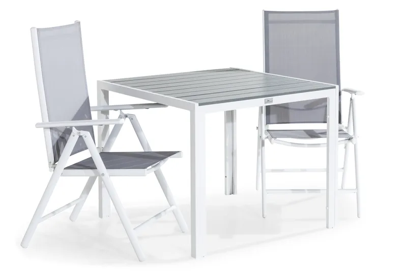 Tunis Matgrupp Utomhus 90x90 + 2 Maggie Positionsstol - Vit/Grå - Utemöbler - Utegrupp - Matgrupper utomhus