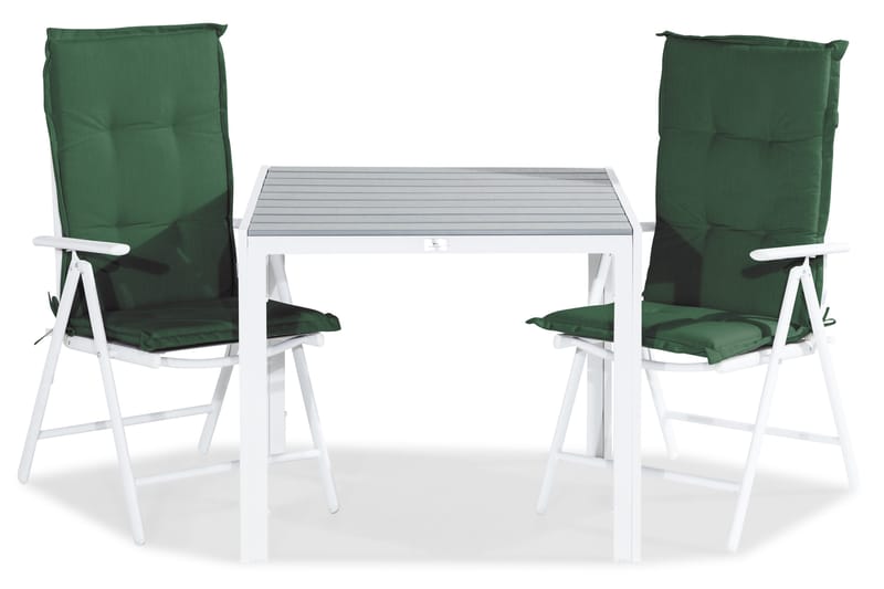 Tunis Matgrupp Utomhus 90x90 + 2 Maggie Positionsstol m Dyna, Vit/Grå/Grön