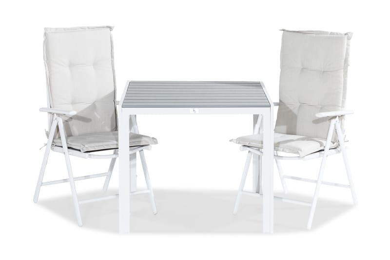 Tunis Matgrupp Utomhus 90x90 + 2 Maggie Positionsstol m Dyna, Vit/Grå/Offwhite