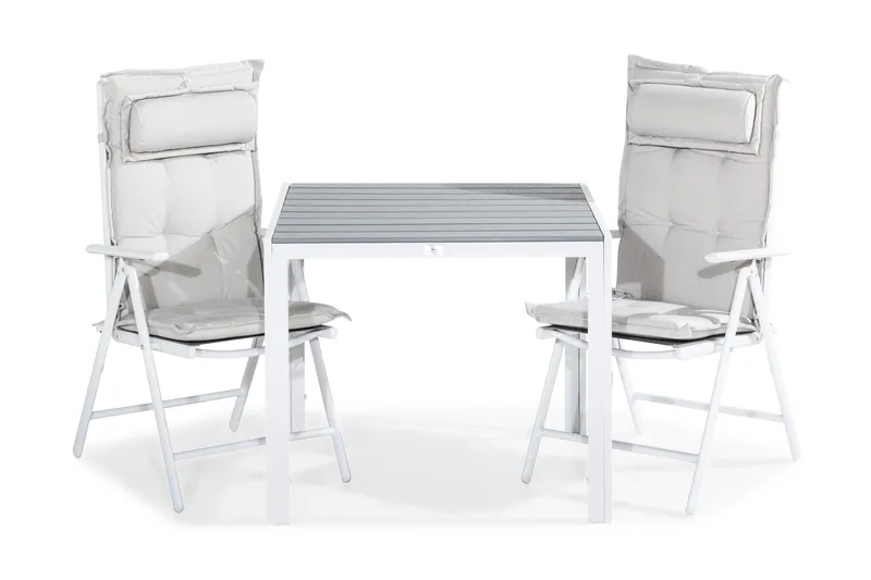 Tunis Matgrupp Utomhus 90x90 + 2 Maggie Positionsstol m Dyna, Vit/Grå/Offwhite