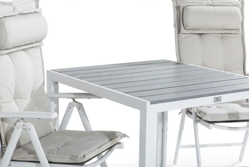 Tunis Matgrupp Utomhus 90x90 + 2 Maggie Positionsstol m Dyna - Vit/Grå/Offwhite - Utemöbler - Utegrupp - Matgrupper utomhus