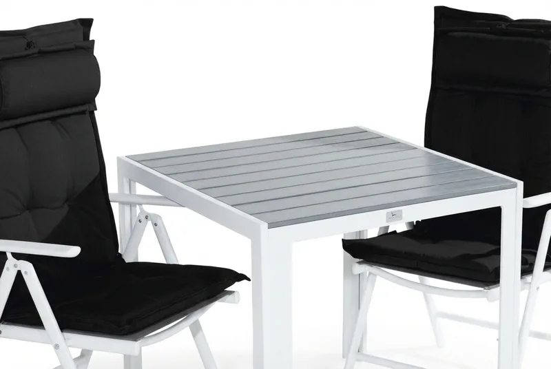 Tunis Matgrupp Utomhus 90x90 + 2 Maggie Positionsstol m Dyna - Vit/Grå/Svart - Utemöbler - Utegrupp - Matgrupper utomhus